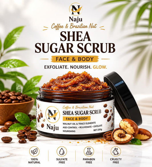 Shea Sugar Scrub Face & Body with Coffee & Brazilian Nut Oil | Exfoliating & Nourishing Scrub | 250g